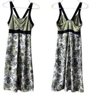 prAna Breathe Tank Top Casual Sun Dress Paisley Flowers Yellow Green Black S